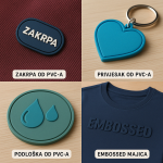 Zakrpe , privjesci,Podlosci, i Majice od gume